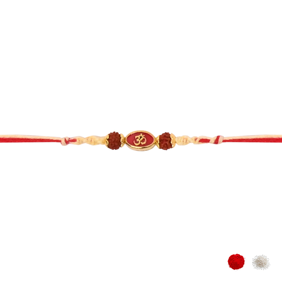 Om Enamel Red Rakhi with Roli Chawal & Raksha Bandhan Card