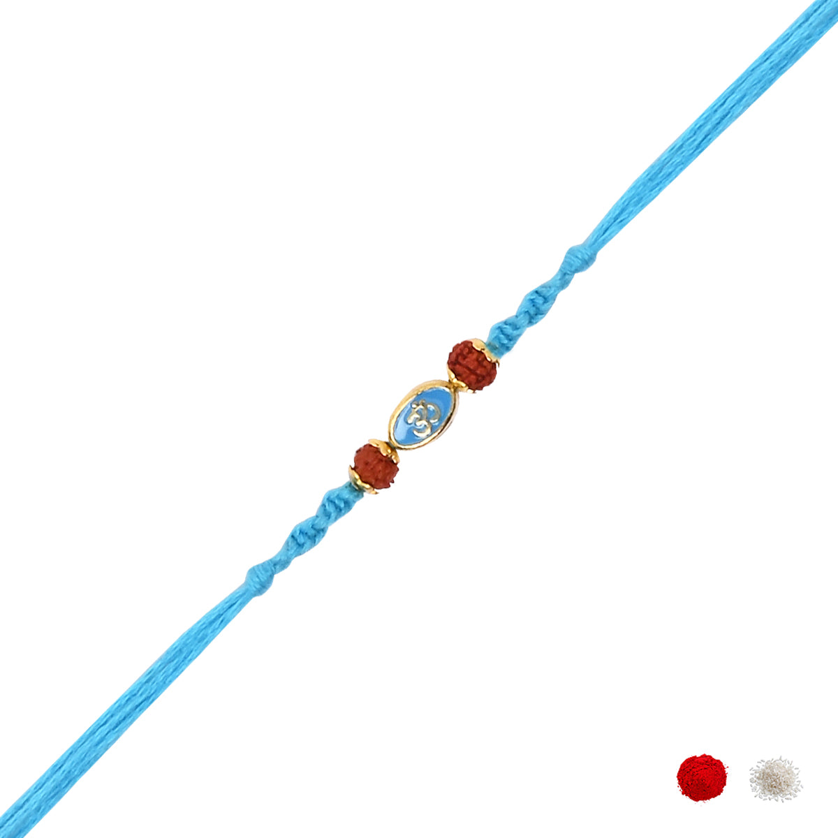 Om Enamel Turquoise Rakhi with Roli Chawal & Raksha Bandhan Card