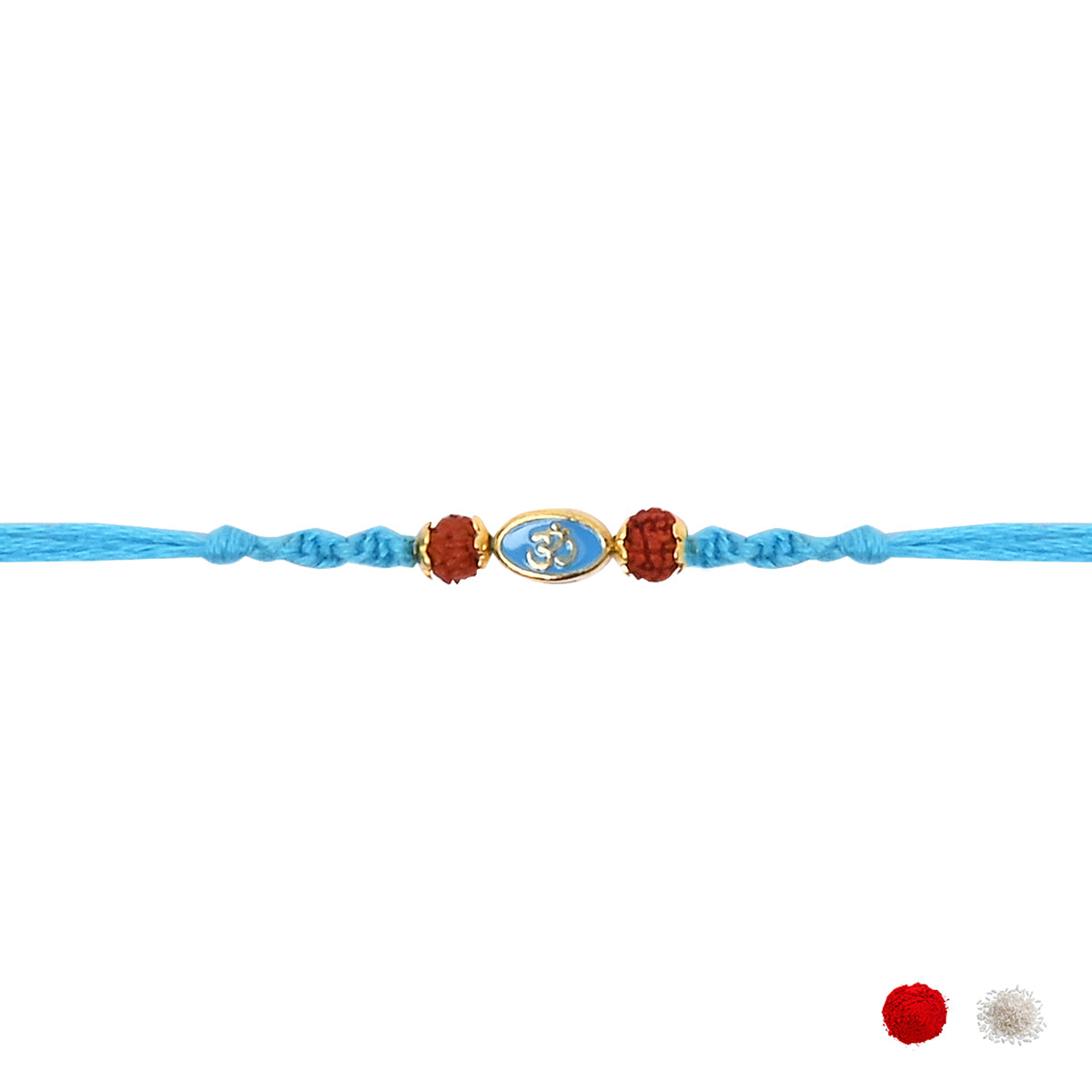 Om Enamel Turquoise Rakhi with Roli Chawal & Raksha Bandhan Card
