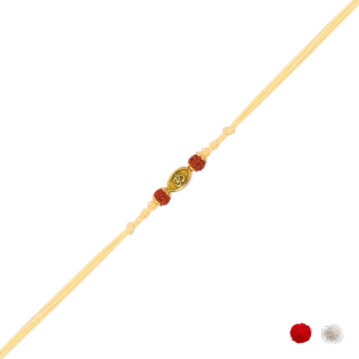 Om Enamel Yellow Rakhi with Roli Chawal & Raksha Bandhan Card