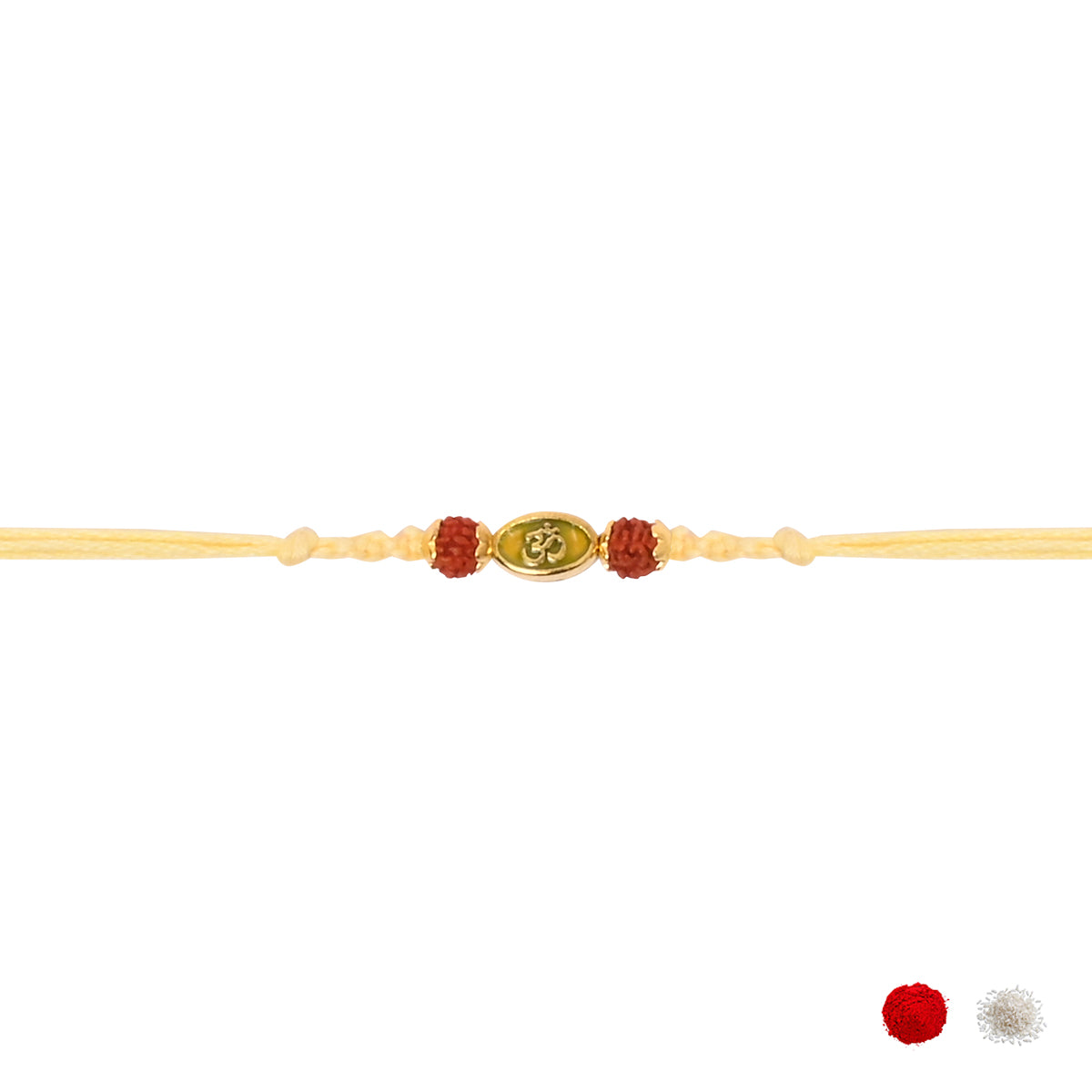 Om Enamel Yellow Rakhi with Roli Chawal & Raksha Bandhan Card