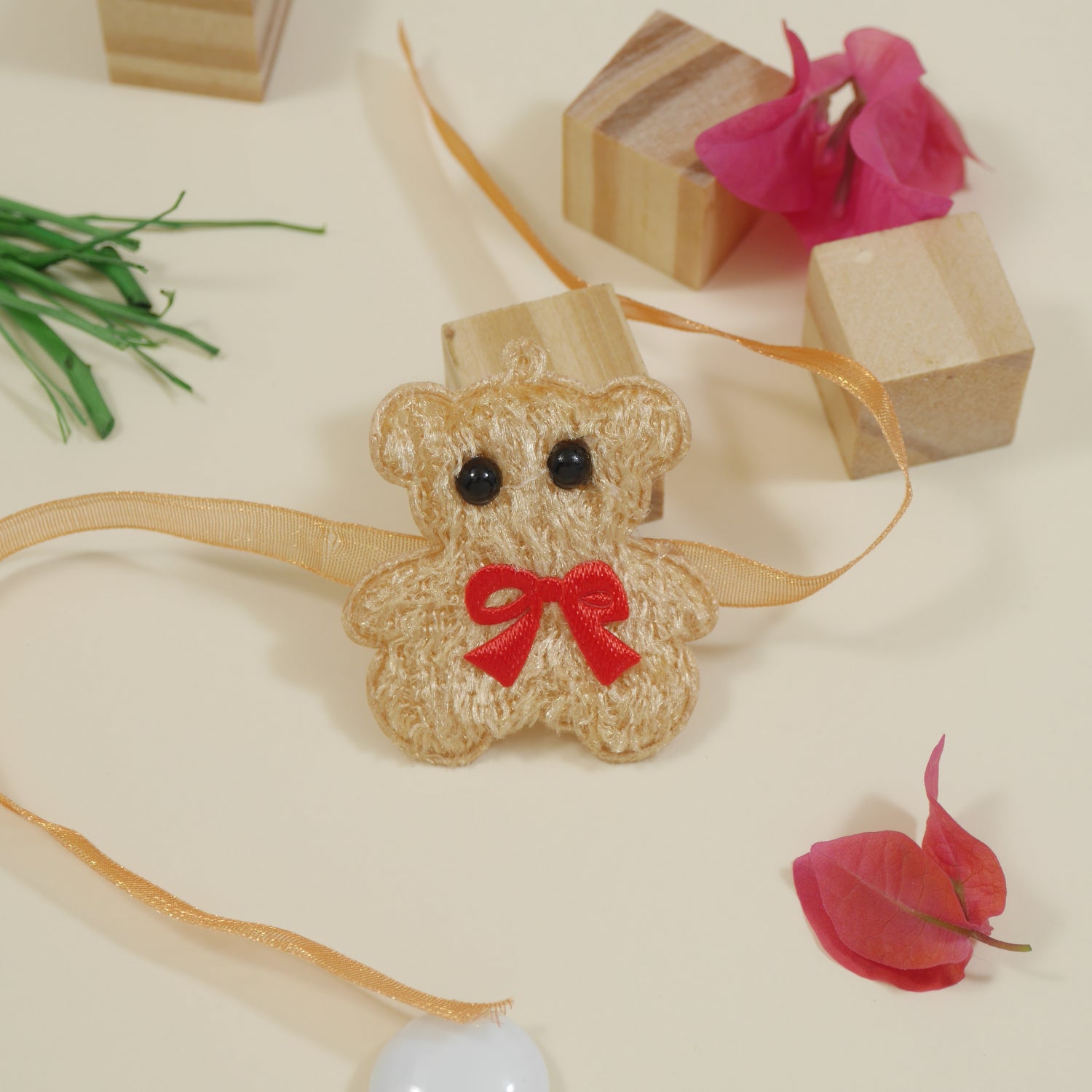 Teddy Bear Orange Rakhi with Roli Chawal & Rakshabhandan Card