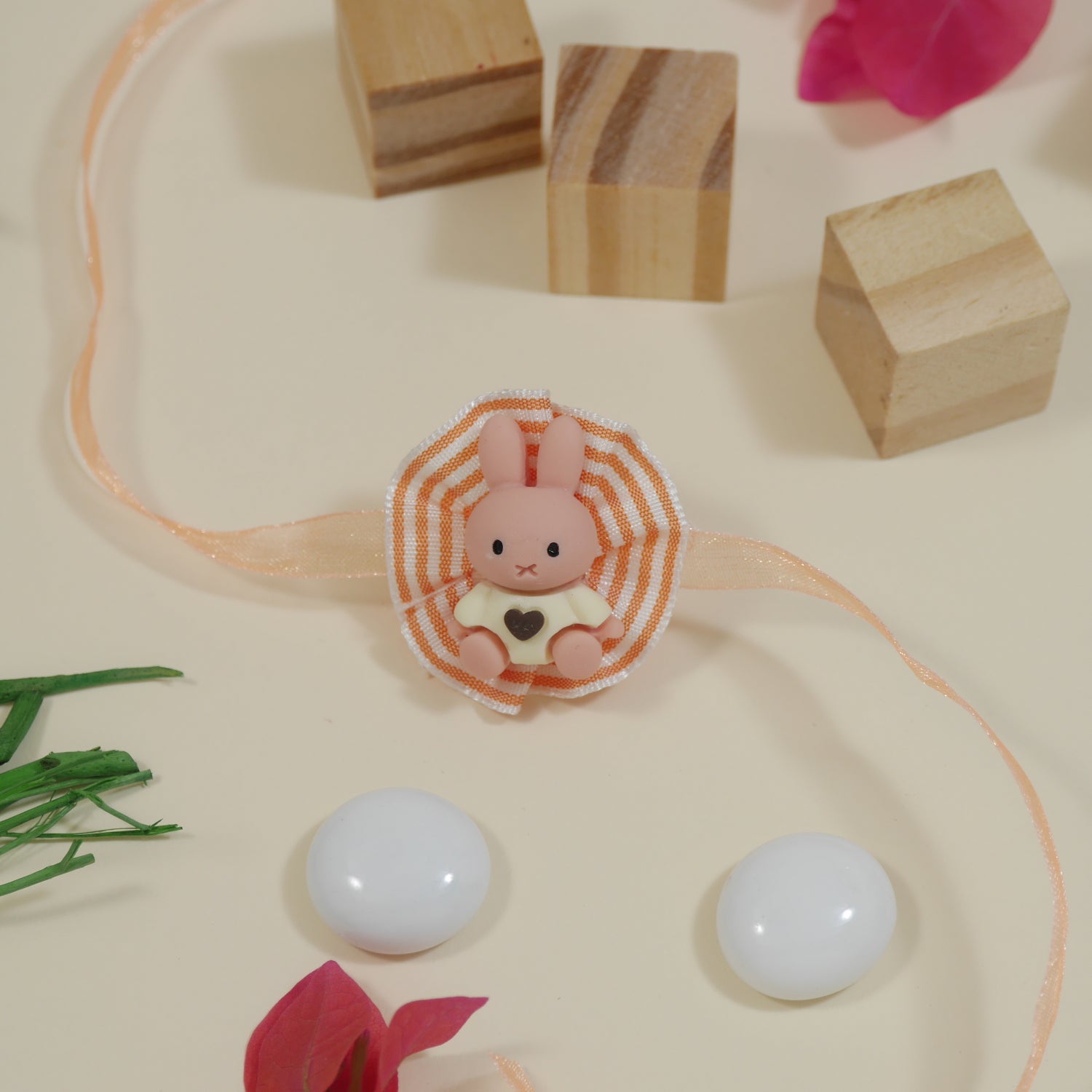 Cute Bunny Rakhi With Roli Chawal & Rakshabandhan Card