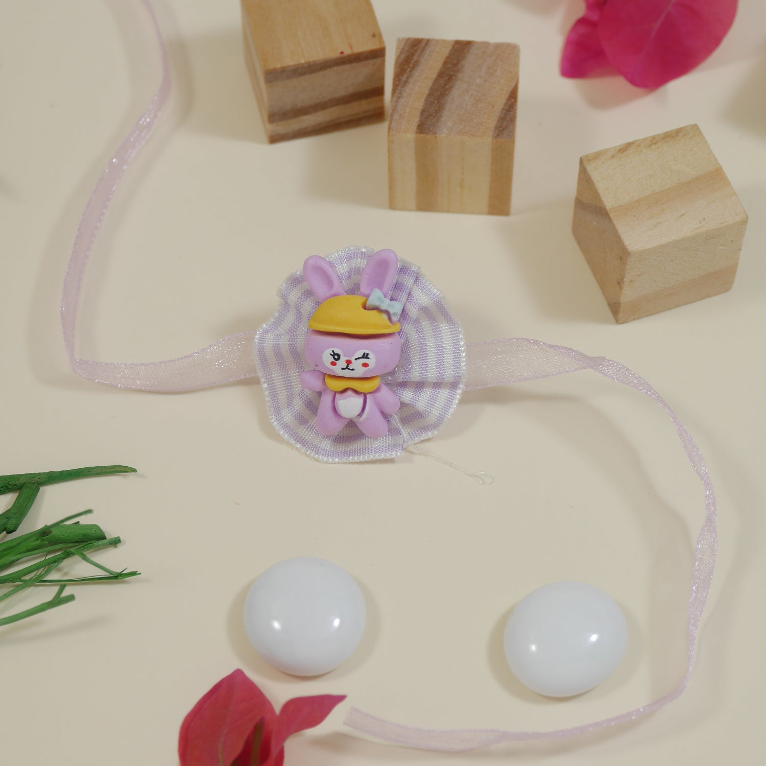 Organza Teddy Flower Rakhi with Roli Chawal & Rakshabhandan Card
