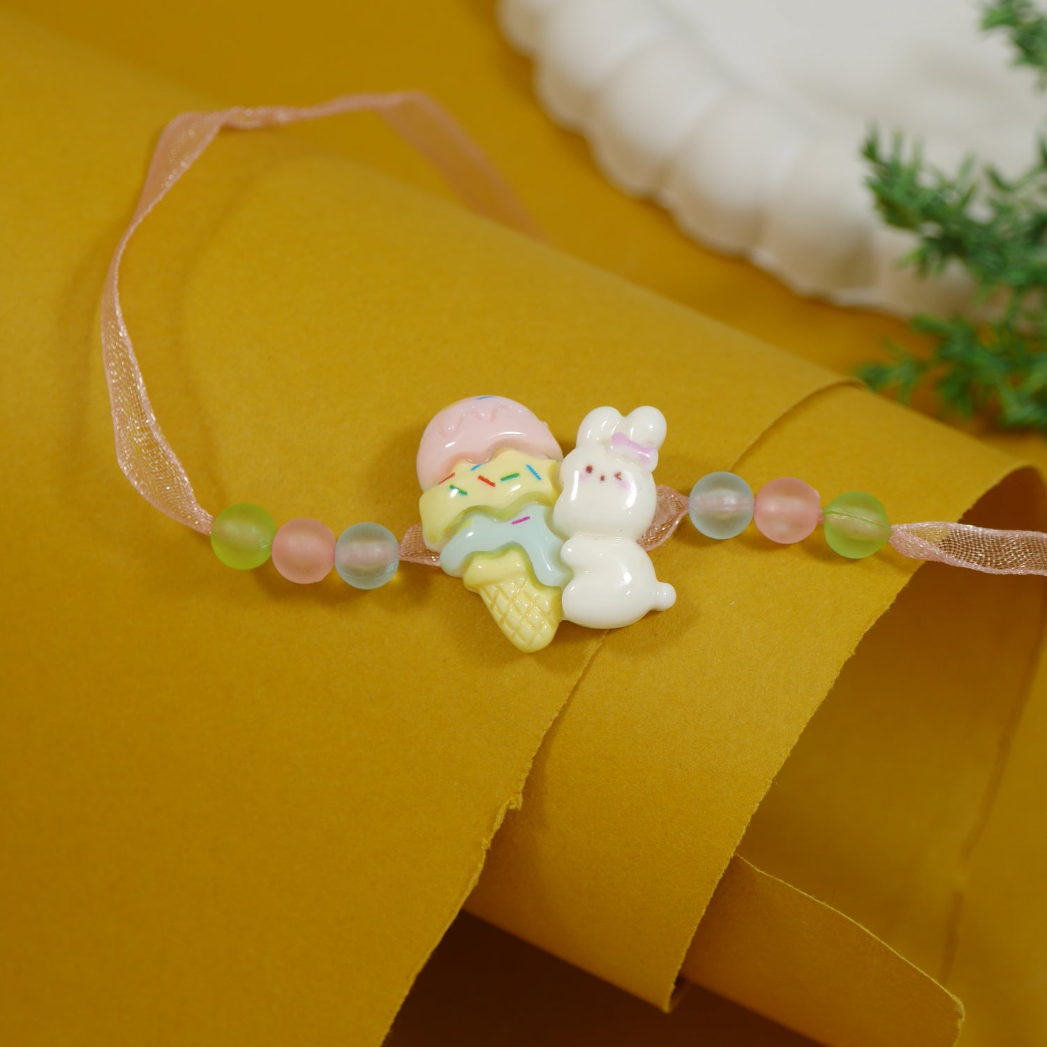 Cute Bunny & Ice Cream Rakhi with Roli Chawal & Rakshabandhan Card