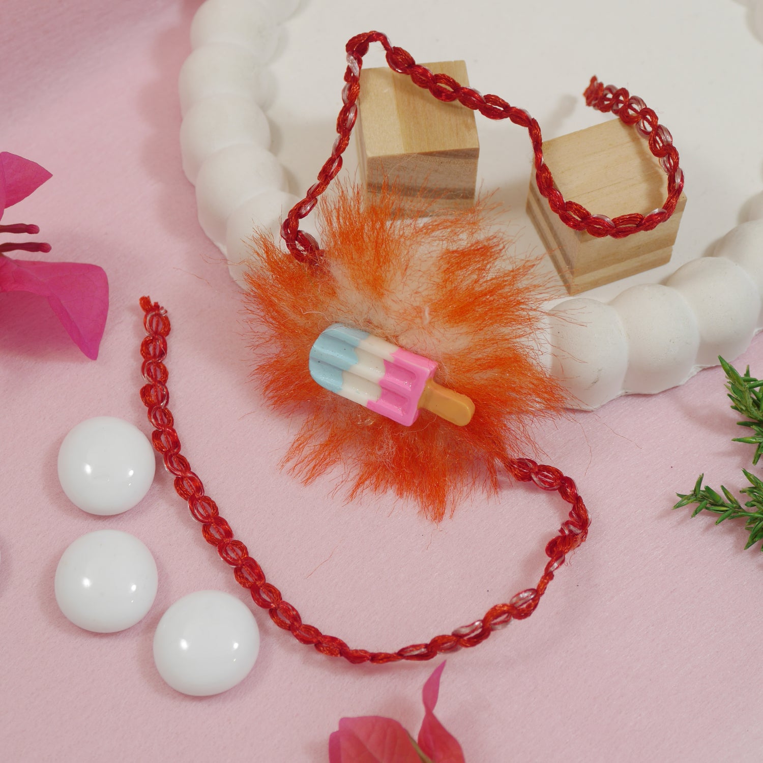 Furry Base Colorful Ice Candy with Roli Chawal & Rakshabandhan Card