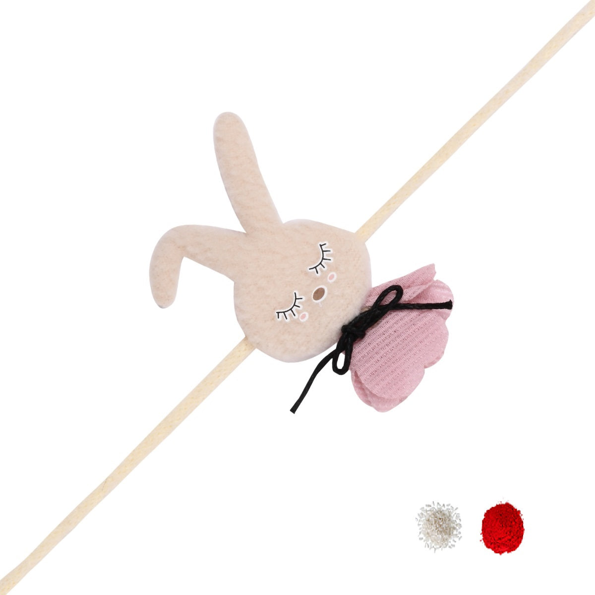 Soft Bunny Cream Rakhi with Roli Chawal & Rakshabhandan Card
