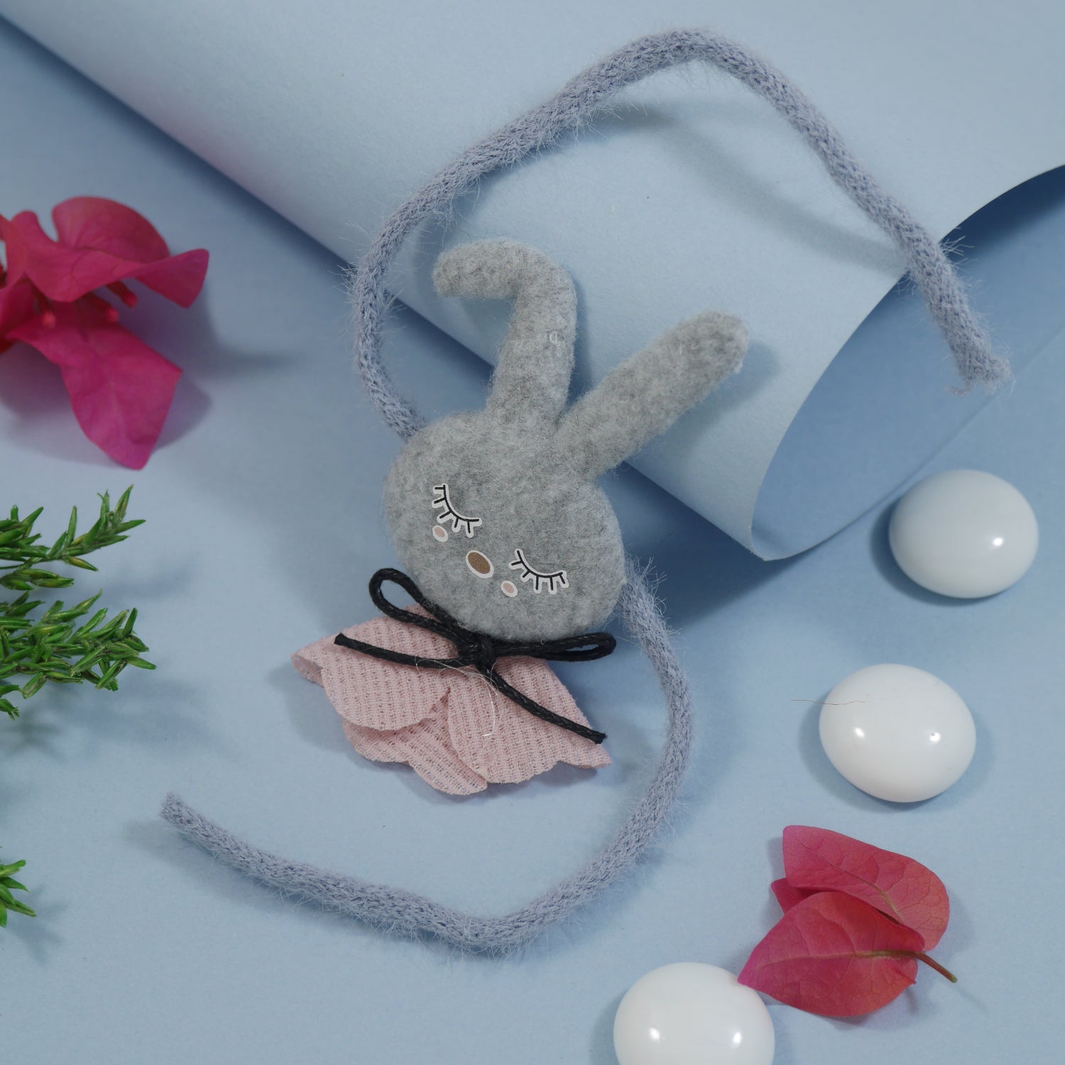 Soft Bunny Grey Rakhi with Roli Chawal & Rakshabhandan Card