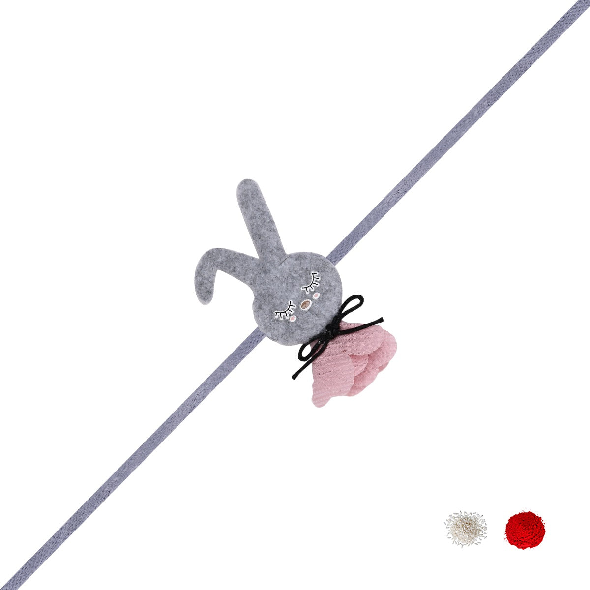 Soft Bunny Grey Rakhi with Roli Chawal & Rakshabhandan Card