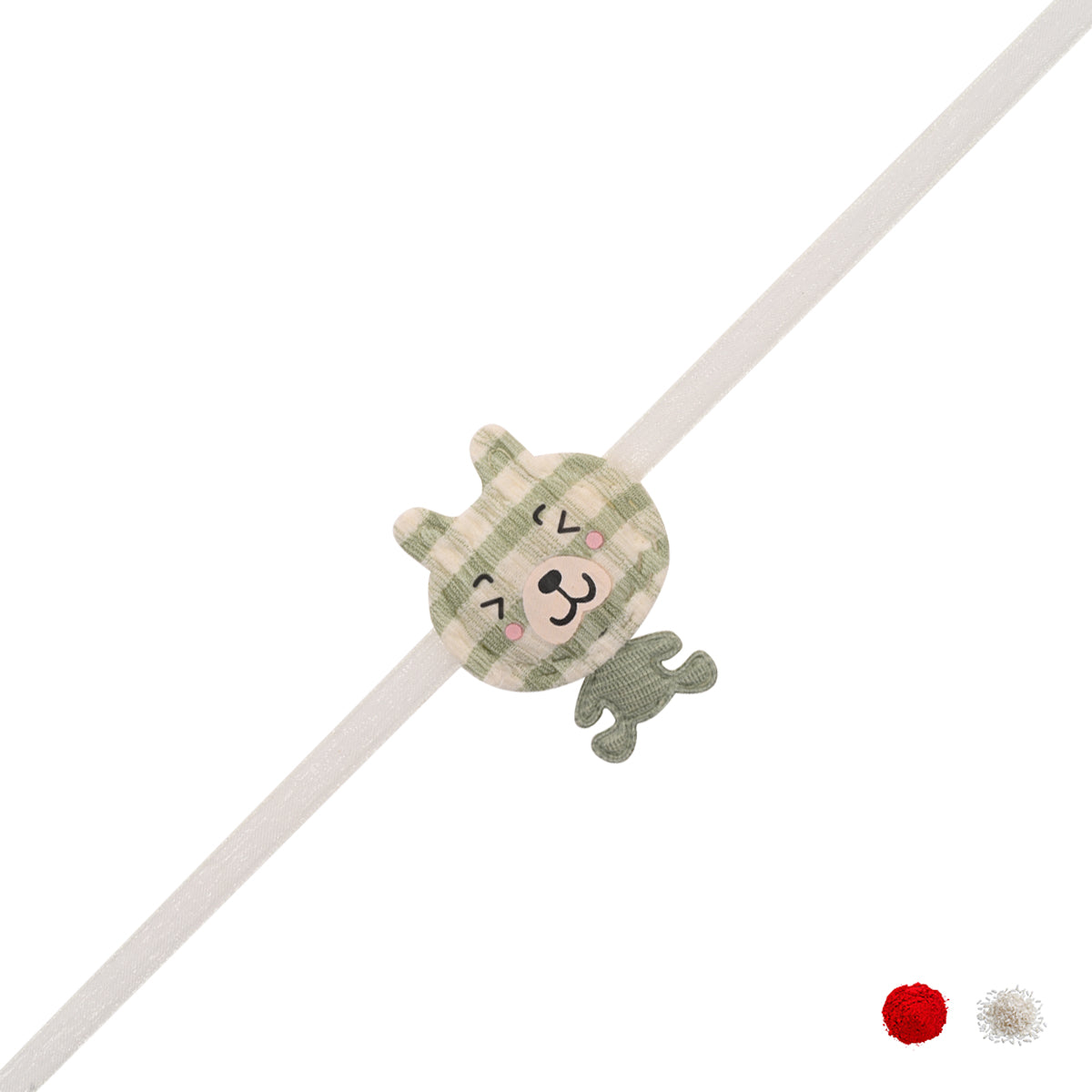 Soft Green Teddy Bear Rakhi with Roli Chawal & Rakshabhandan Card