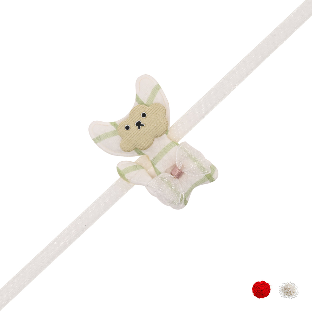 Cute Cat Mint Kids Rakhi with Roli Chawal & Rakshabhandan Card