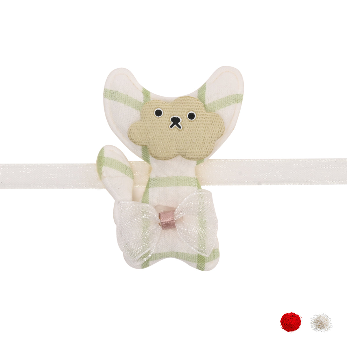 Cute Cat Mint Kids Rakhi with Roli Chawal & Rakshabhandan Card