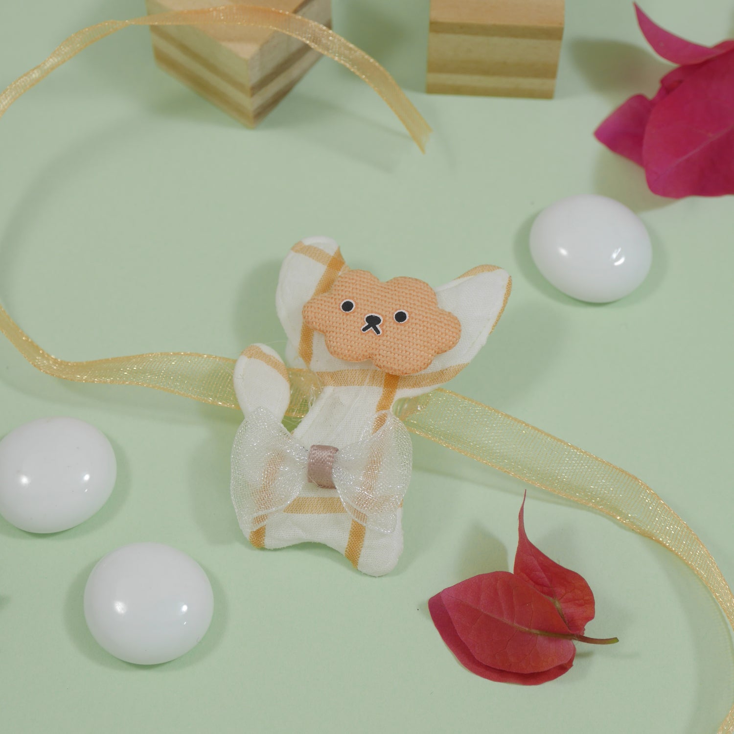 Cute Cat Peach Kids Rakhi with Roli Chawal & Rakshabhandan Card