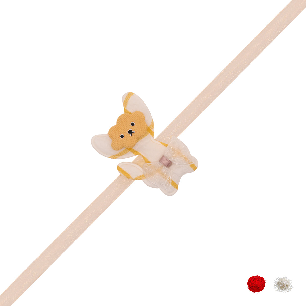 Cute Cat Yellow Kids Rakhi with Roli Chawal & Rakshabhandan Card
