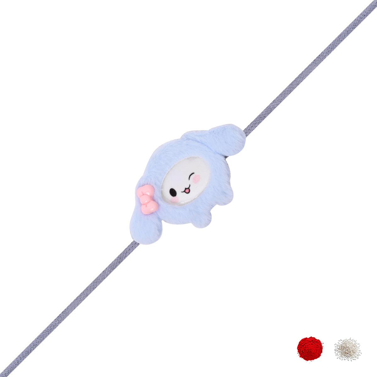 Winking Bunny Rakhi in Soft Blue Fur With Roli Chawal & Rakshabandhan Card