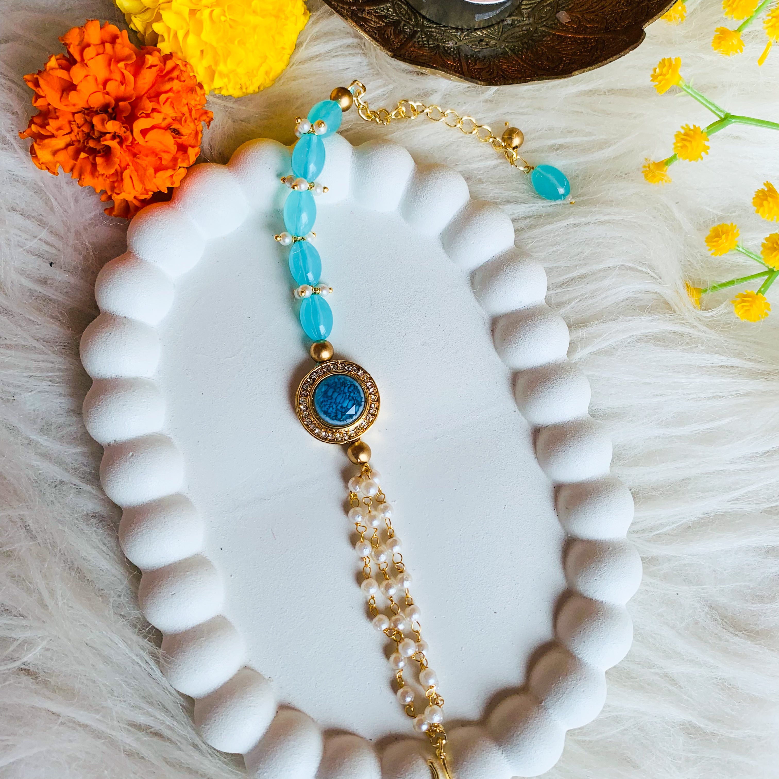 Turquoise Pearl & Kundan CenterPiece Bracelet