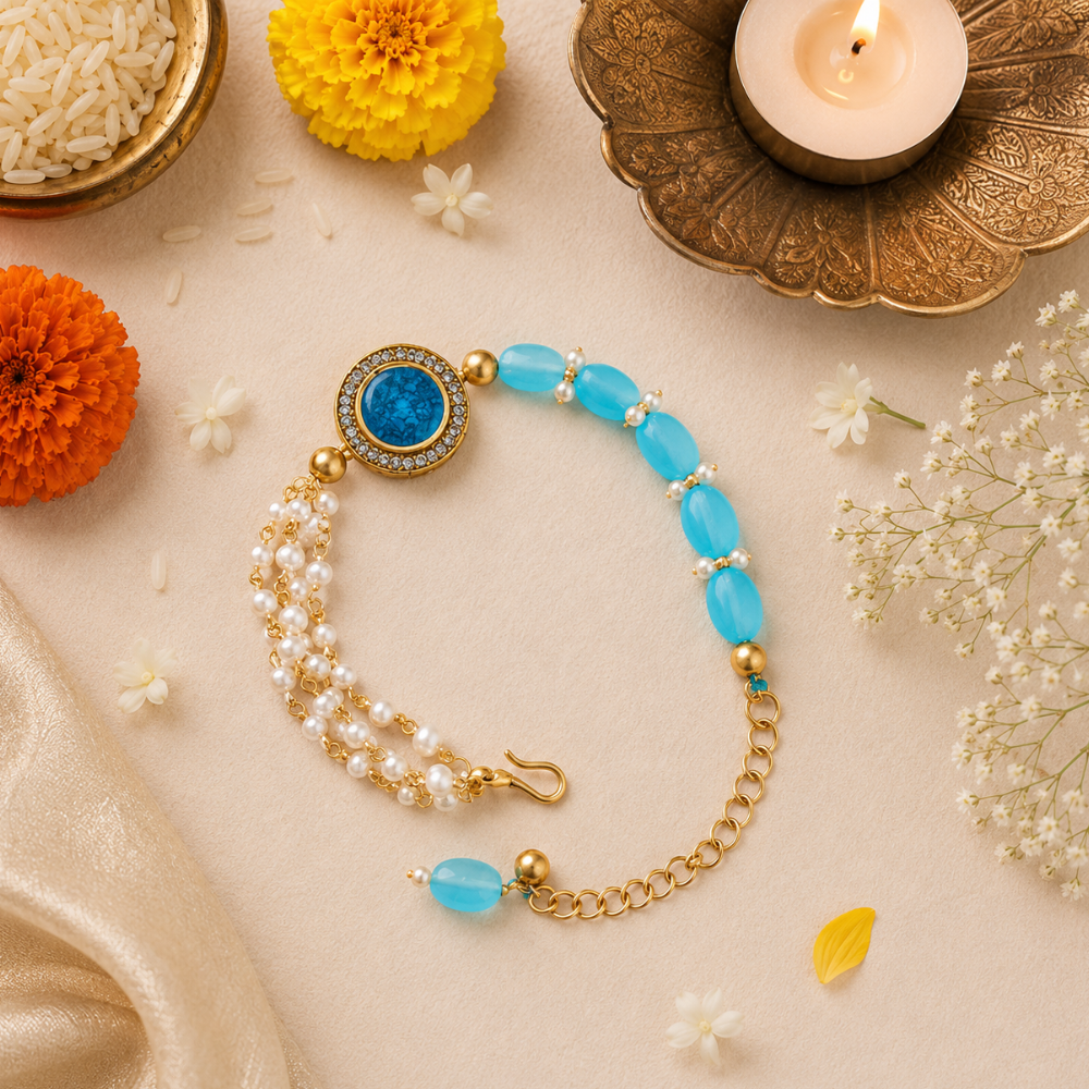 Turquoise Pearl & Kundan CenterPiece Bracelet