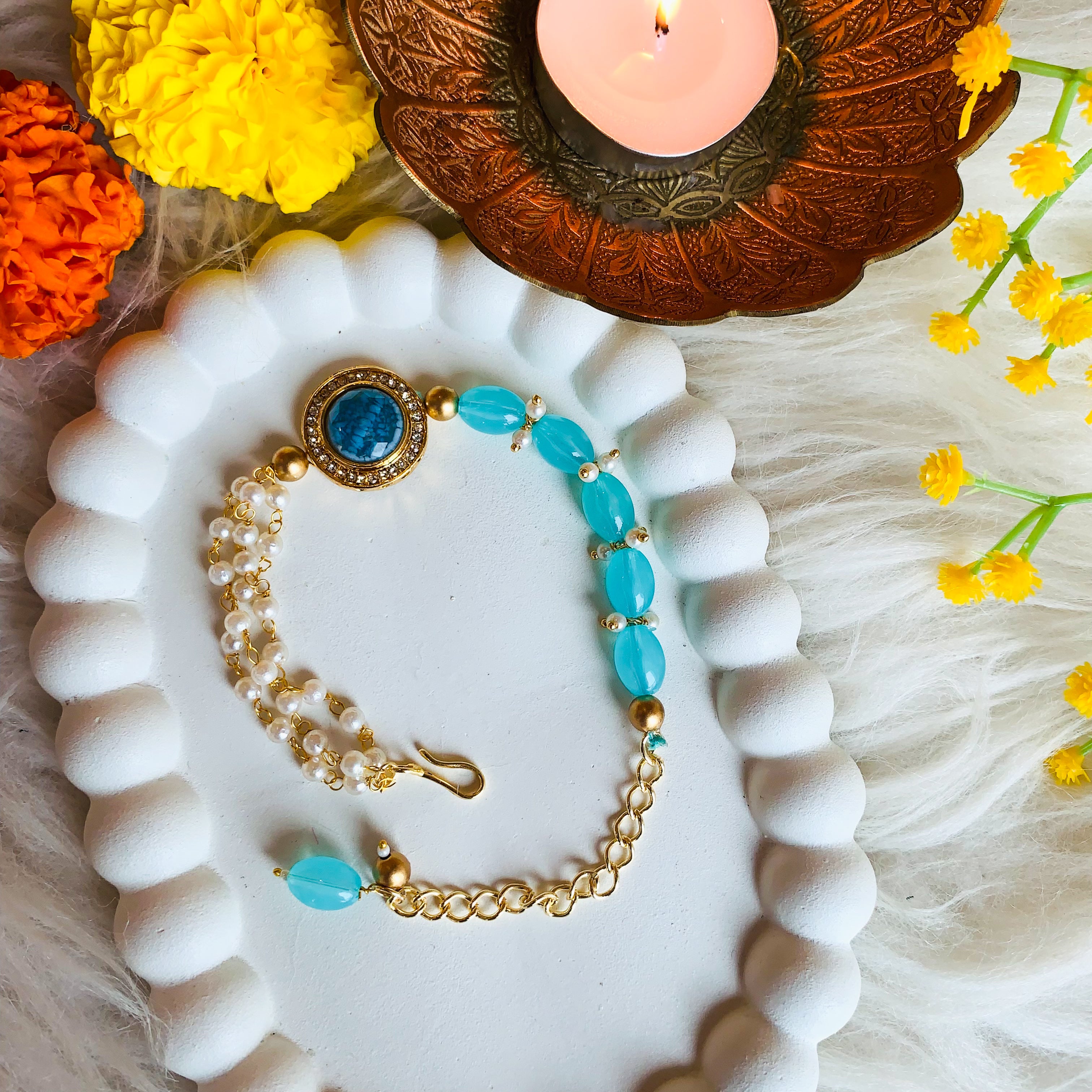 Turquoise Pearl & Kundan CenterPiece Bracelet