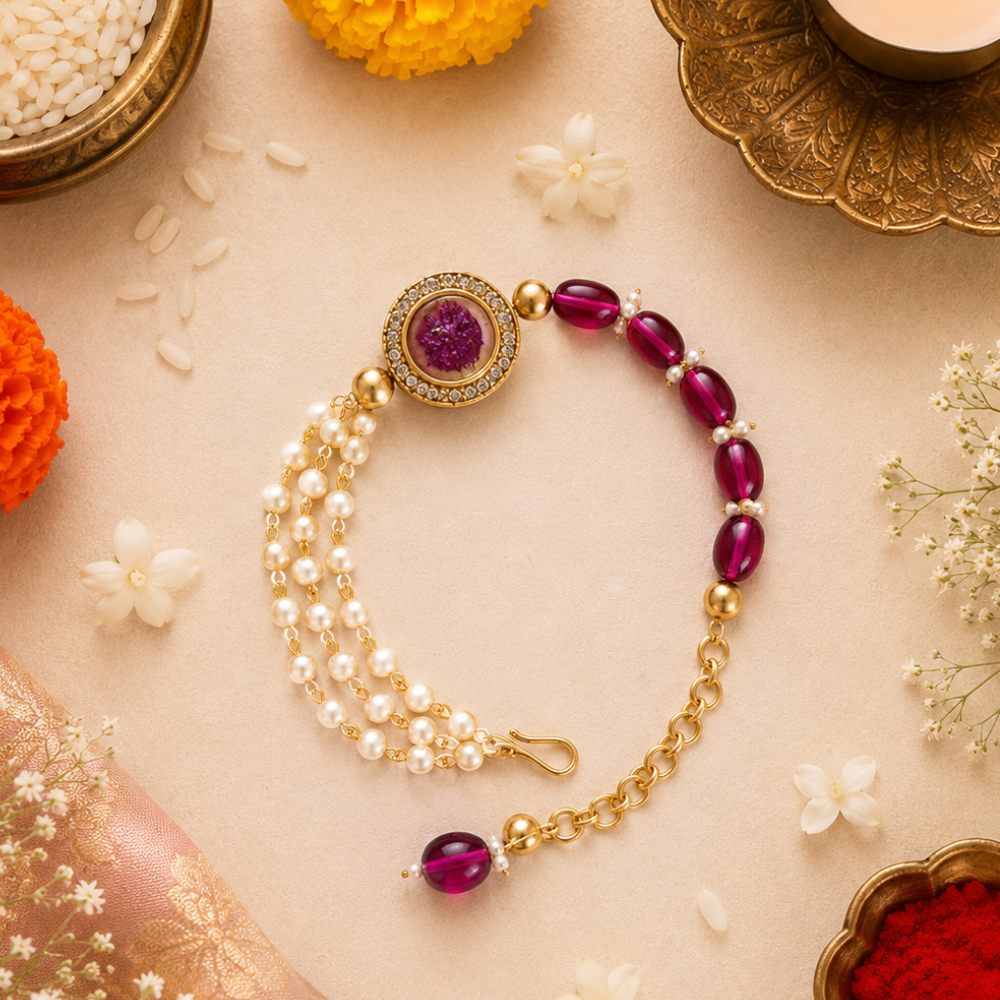 Wine Pearl & Kundan CenterPiece Bracelet