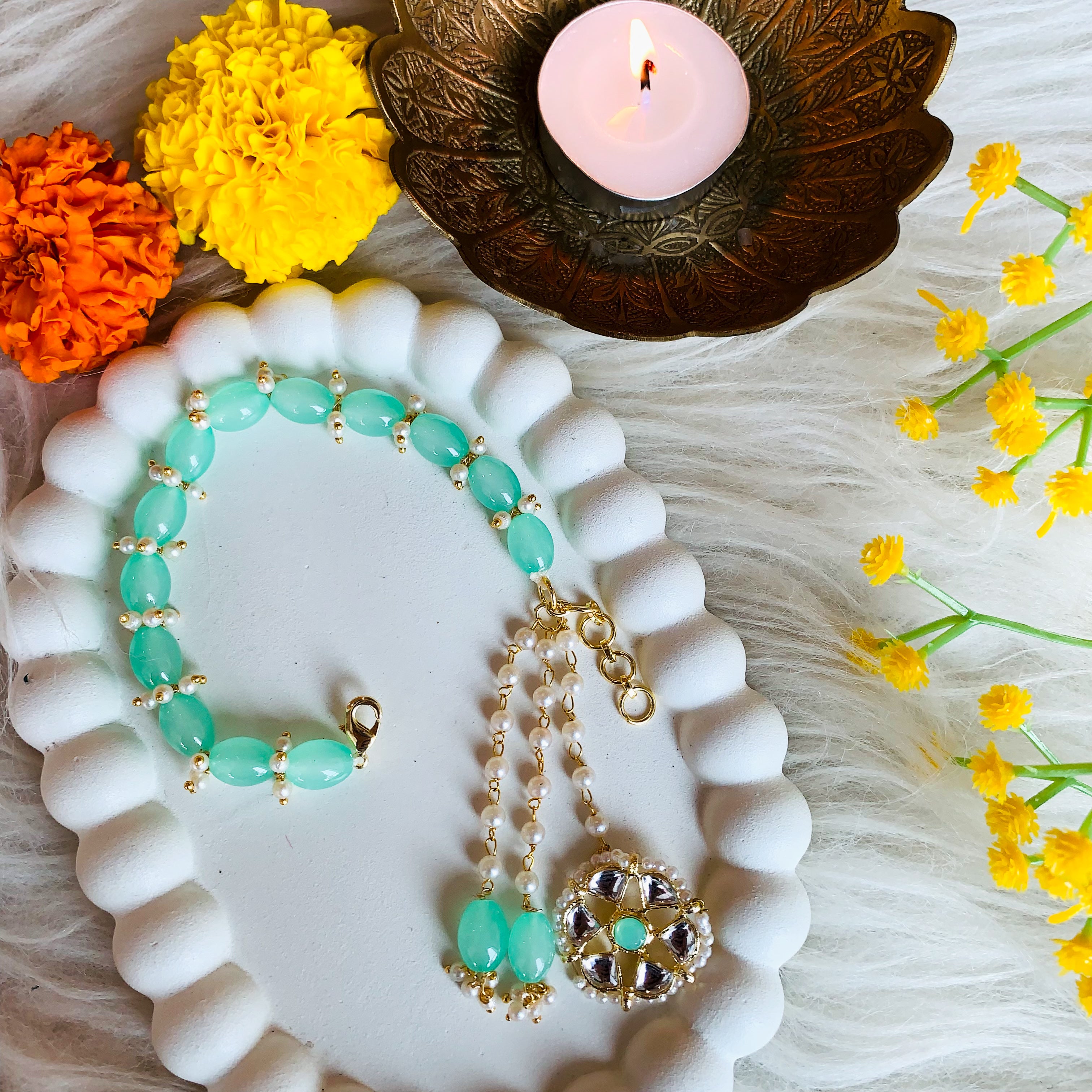 Mint Pearl Beaded Hanging Bracelet