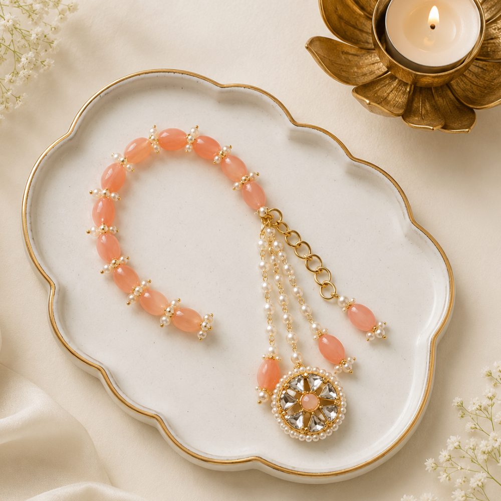 Peach Pearl Beaded Hanging Bracelet