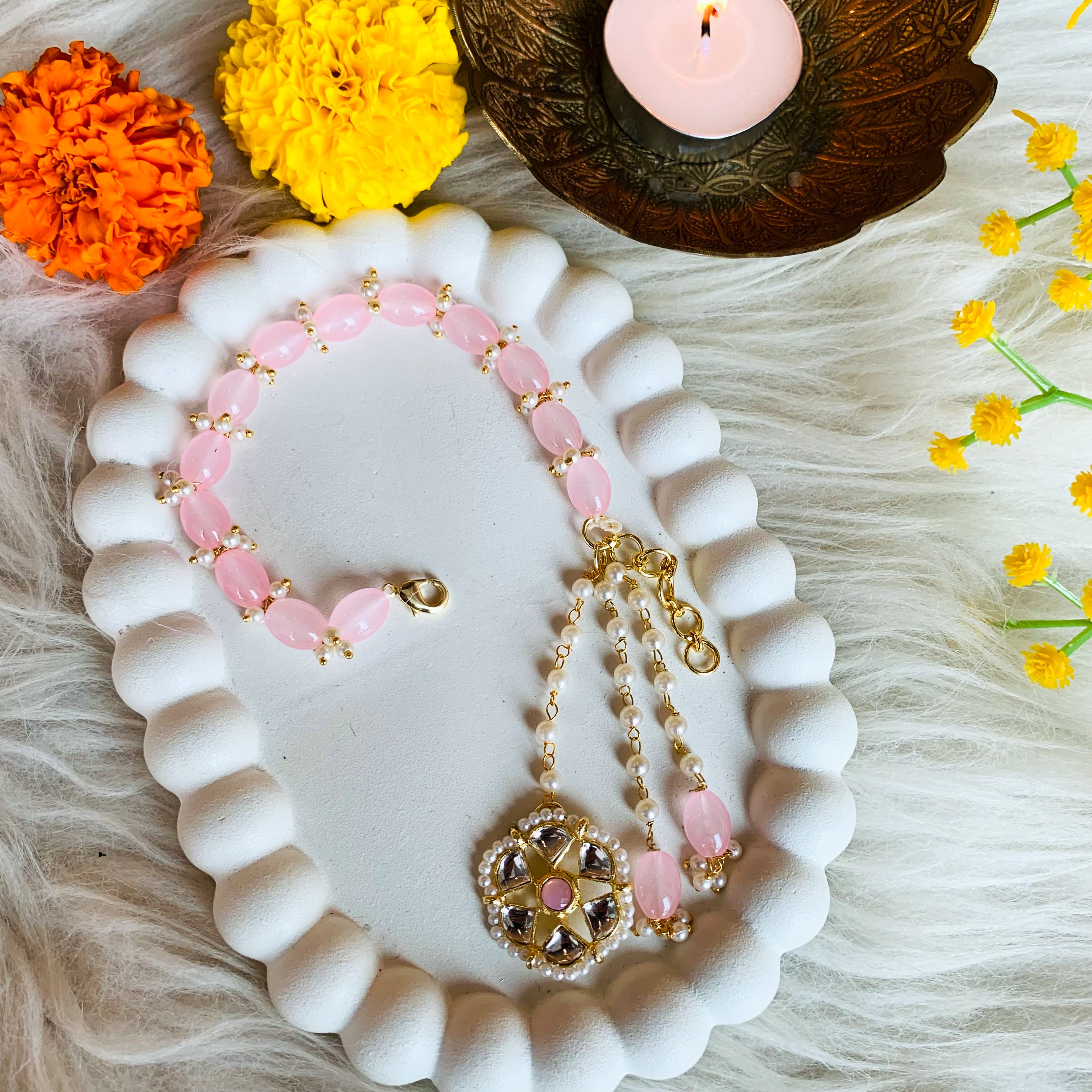 Pink Pearl Beaded Hanging Bracelet