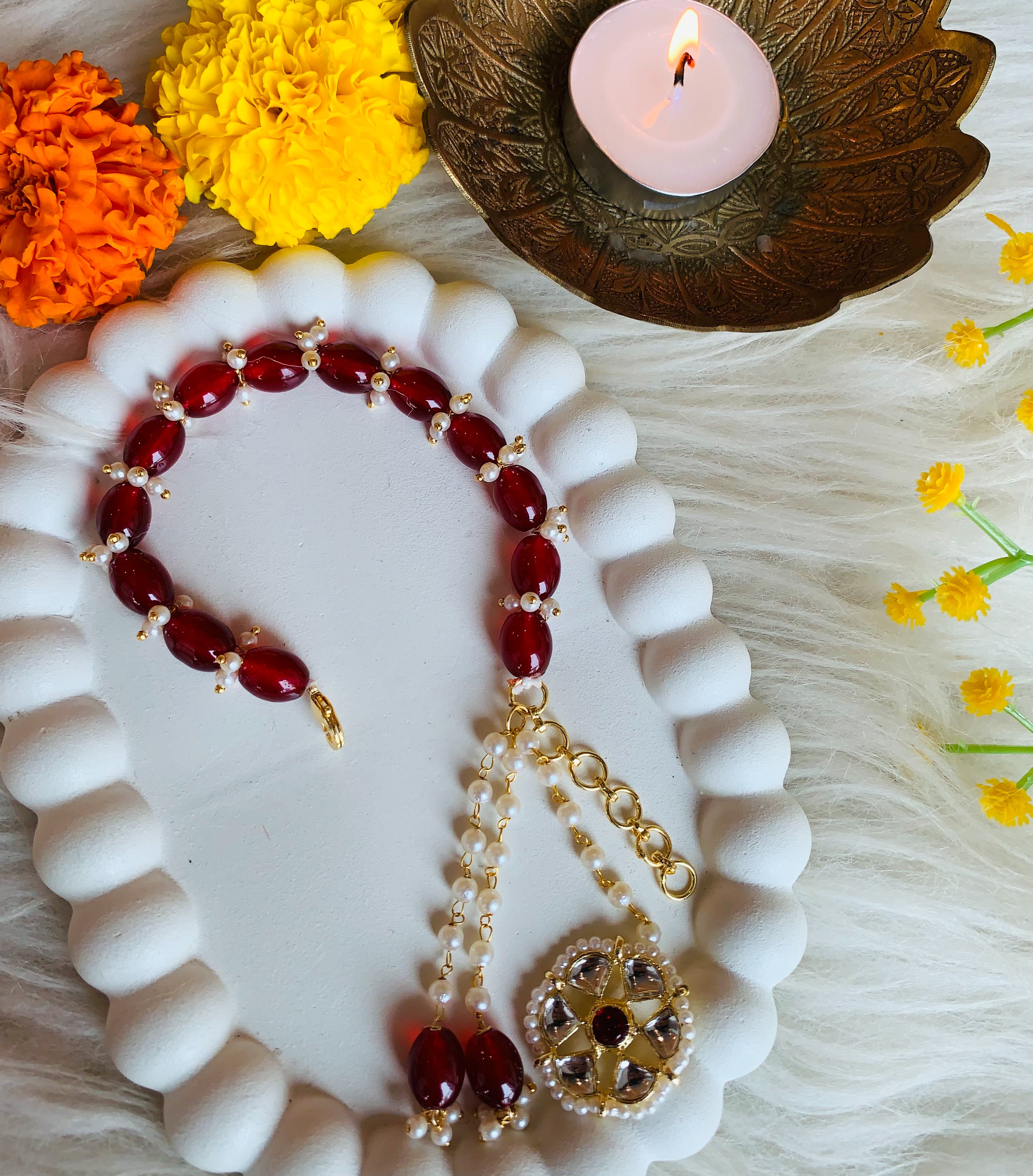 Wine Pearl Beaded Hanging Bracelet