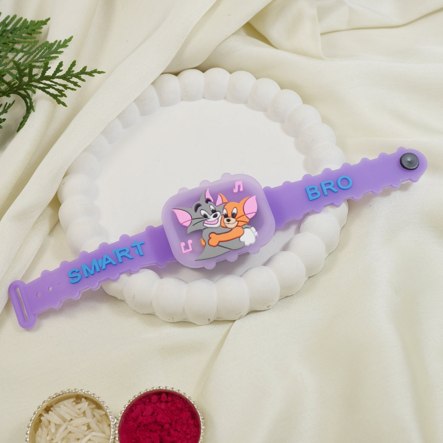 Cute Tom & Jerry Band Rakhi With RoliChawal & Card