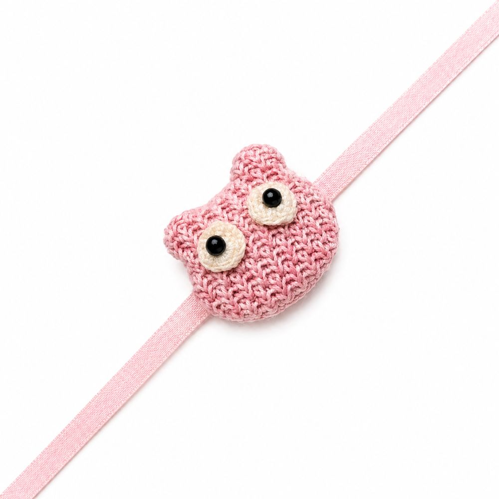 Cute Crochet Rakhi with Roli Chawal & Rakshabandhan Card