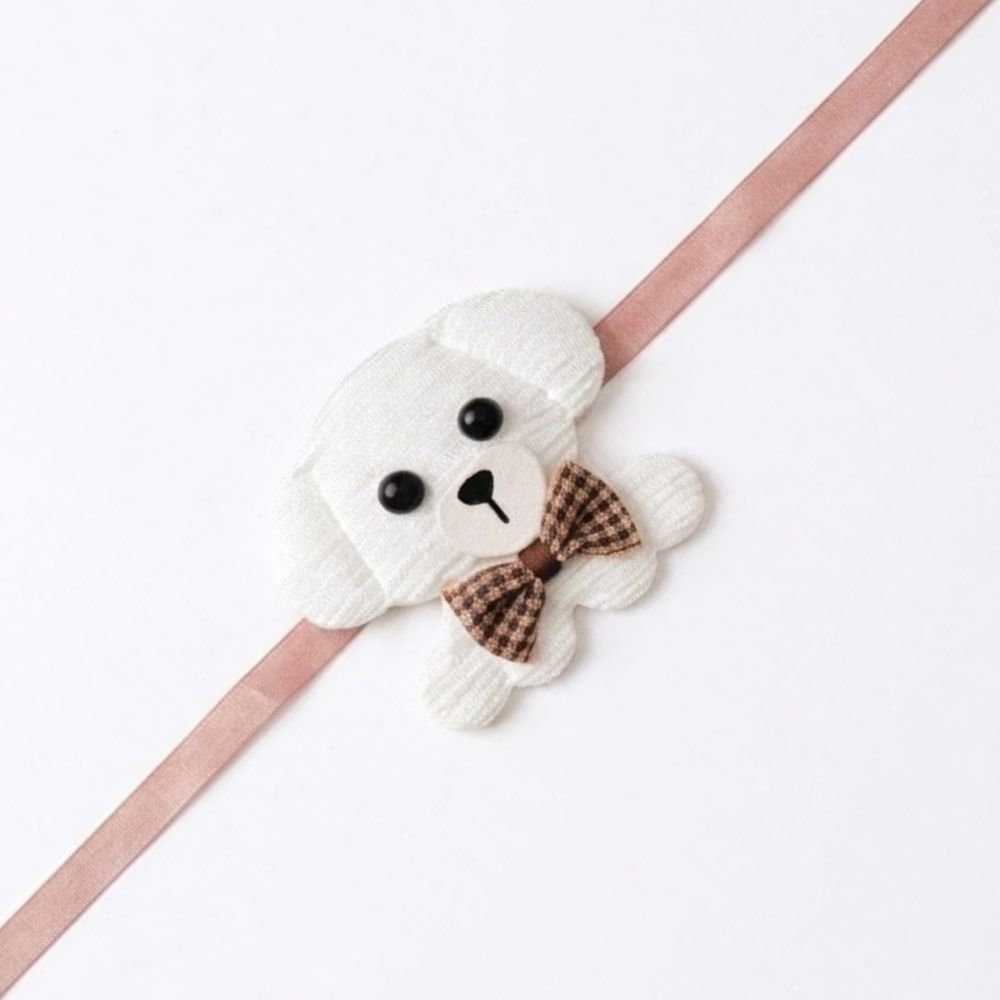 Cute Puppy Bow Tie Design Rakhi with Roli Chawal & Rakshabandhan Card