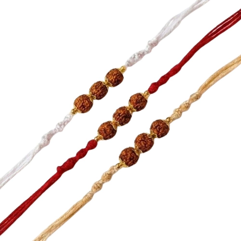 Rudraksh Rakhi with Roli Chawal & Rakshabandhan Card (Pack of 3)