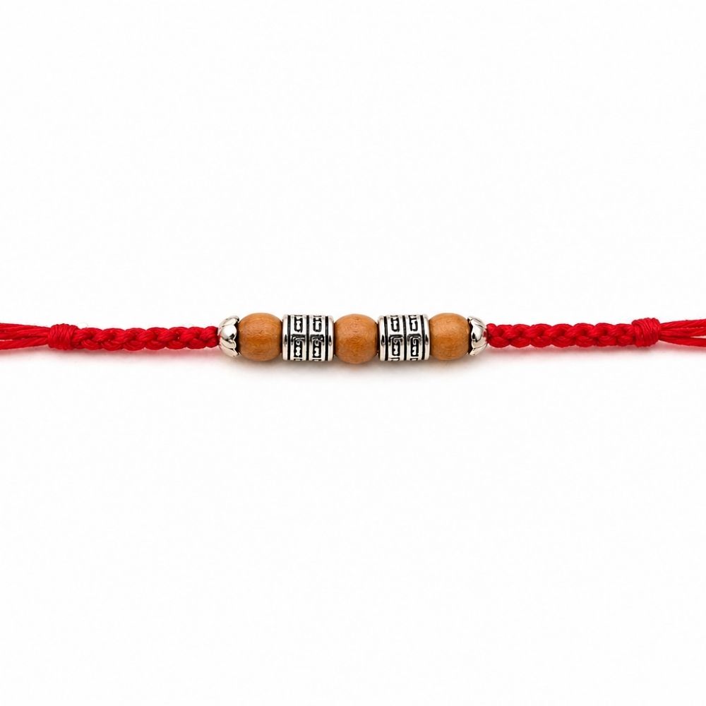 Wooden Beads Beaded Rakhi with Roli Chawal & Rakshabandhan Card