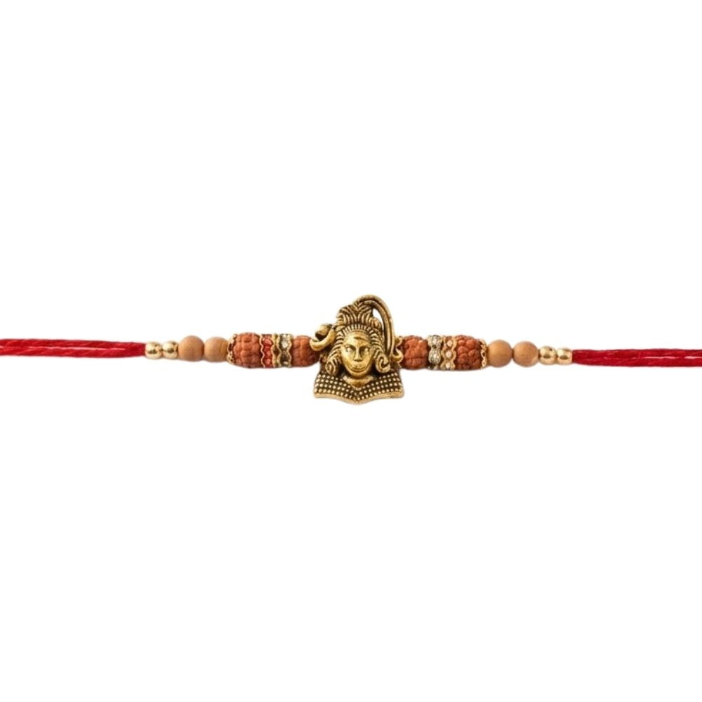 Mahadev Rudraksha & Wooden Beads Rakhi with Roli Chawal & Rakshabandhan Card