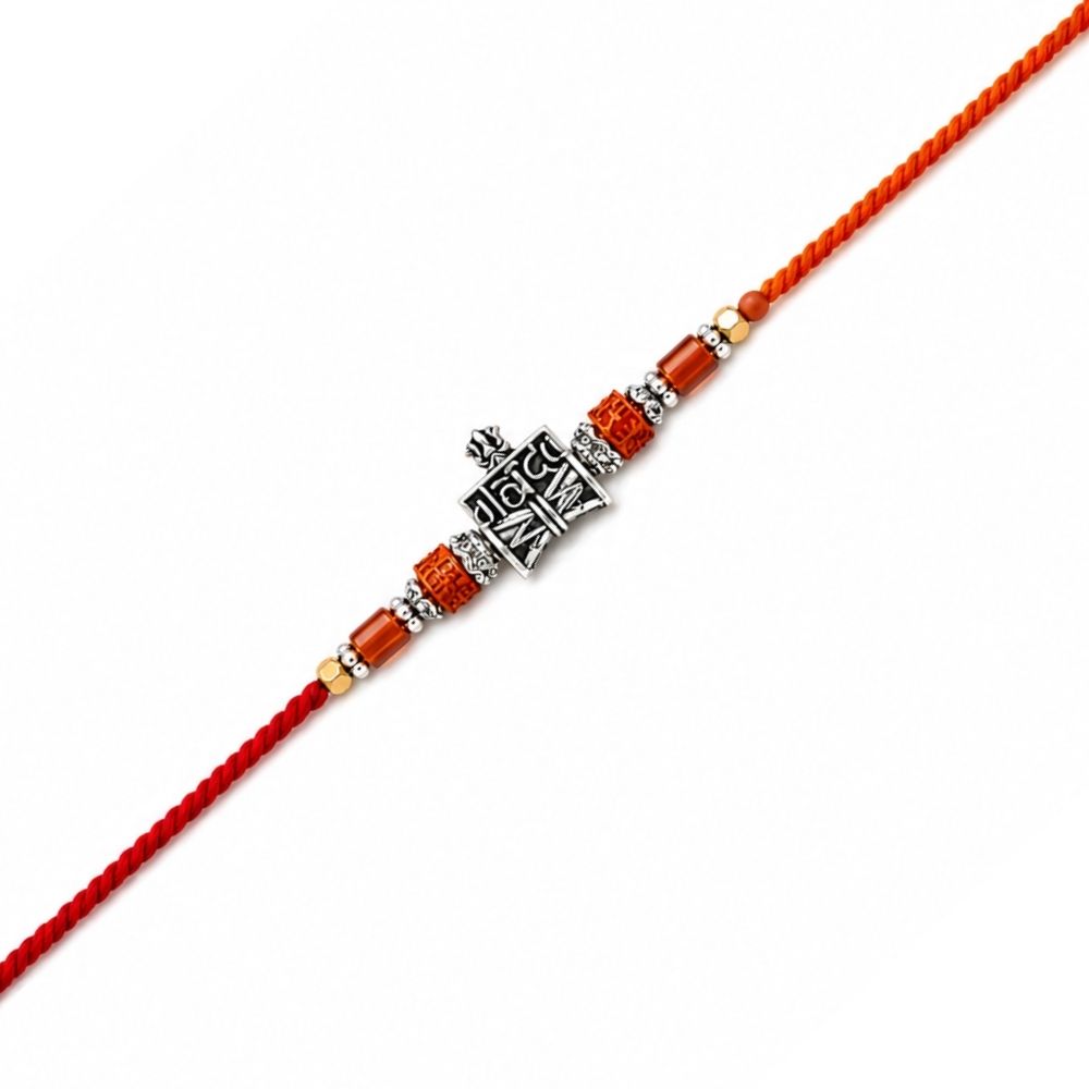 Traditional Mahadev Damru Rakhi with Roli Chawal & Rakshabandhan Card