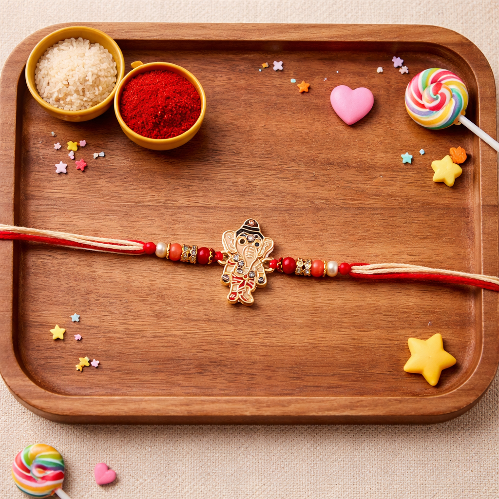 Bappa Rakhi with Roli Chawal & Rakshabandhan Card