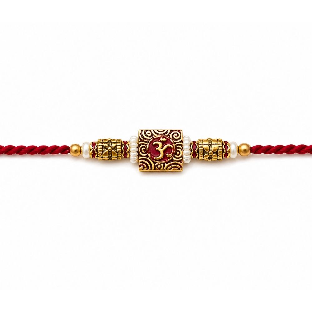 Om Pearl & Beads Rakhi with Roli Chawal & Rakshabandhan Card