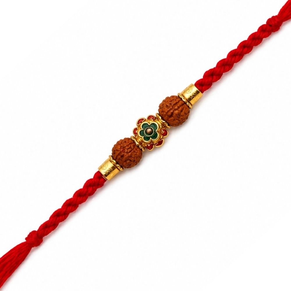 Rudraksh Enamel Rakhi with Roli Chawal & Rakshabandhan Card