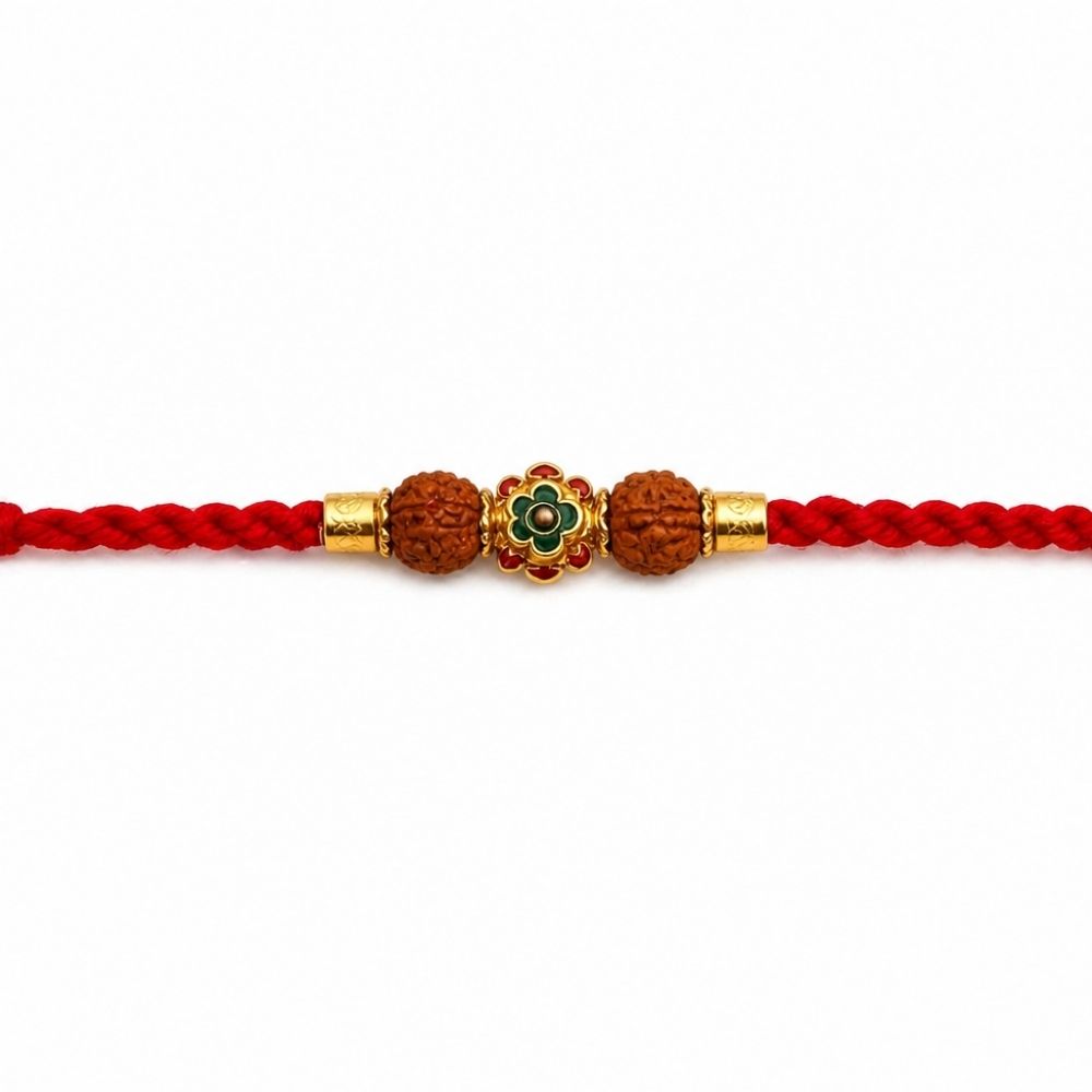 Rudraksh Enamel Rakhi with Roli Chawal & Rakshabandhan Card