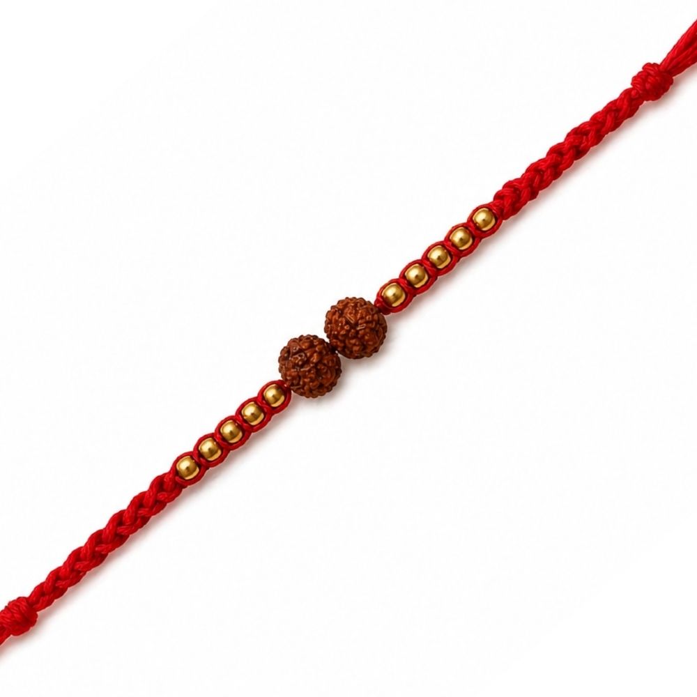 Double Beads Rudraksha Rakhi with Roli Chawal & Rakshabandhan Card
