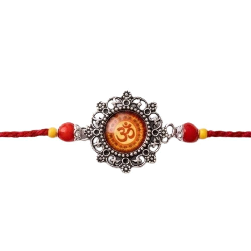 OM Mandala Design Rakhi with Roli Chawal & Rakshabandhan Card