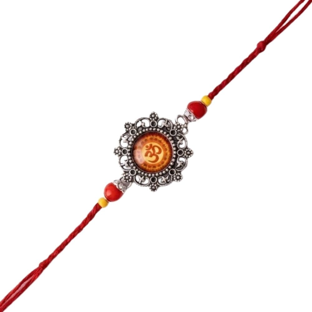 OM Mandala Design Rakhi with Roli Chawal & Rakshabandhan Card