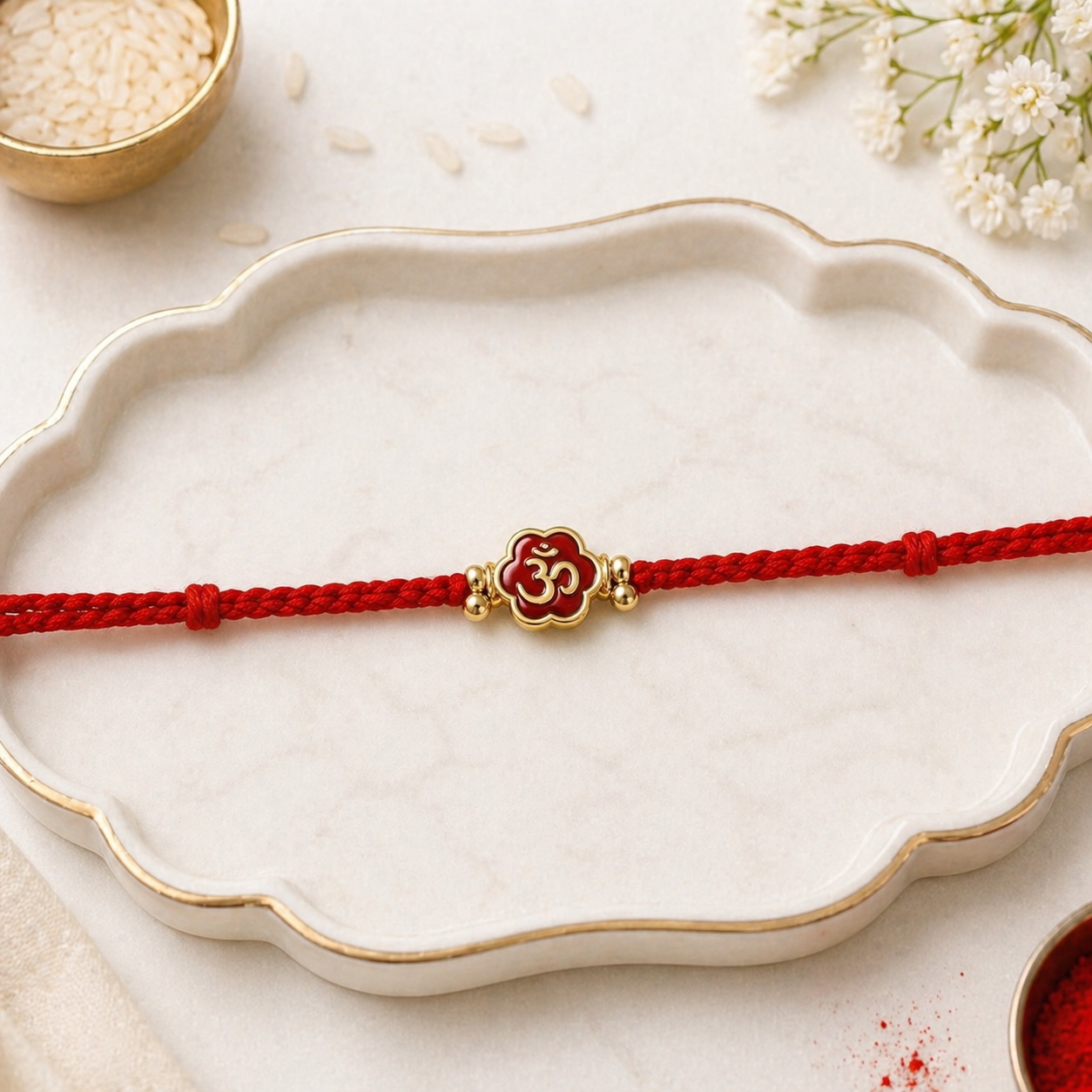 Enamel Om Rakhi with Roli Chawal & Rakshabandhan Card