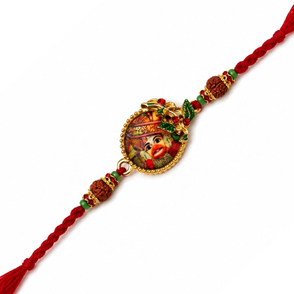 Traditional Khatu Shyam Ji Rakhi with Roli Chawal & Rakshabandhan Card