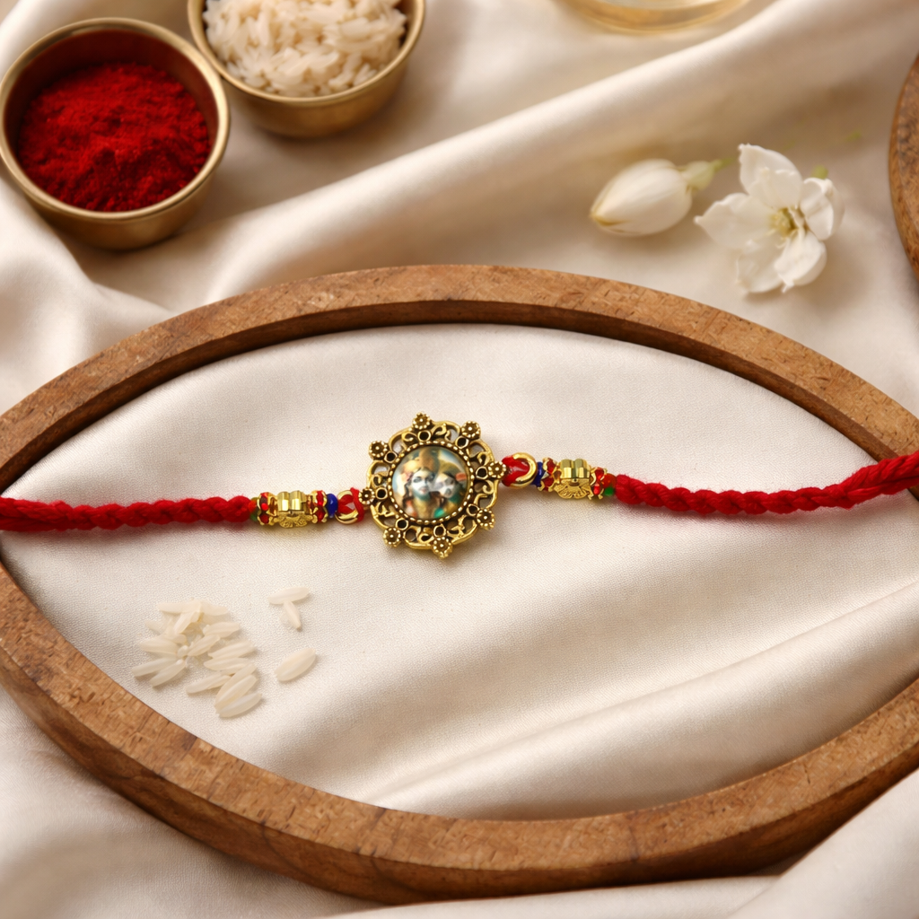 Radha Krishna with Roli Chawal & Rakshabandhan Card