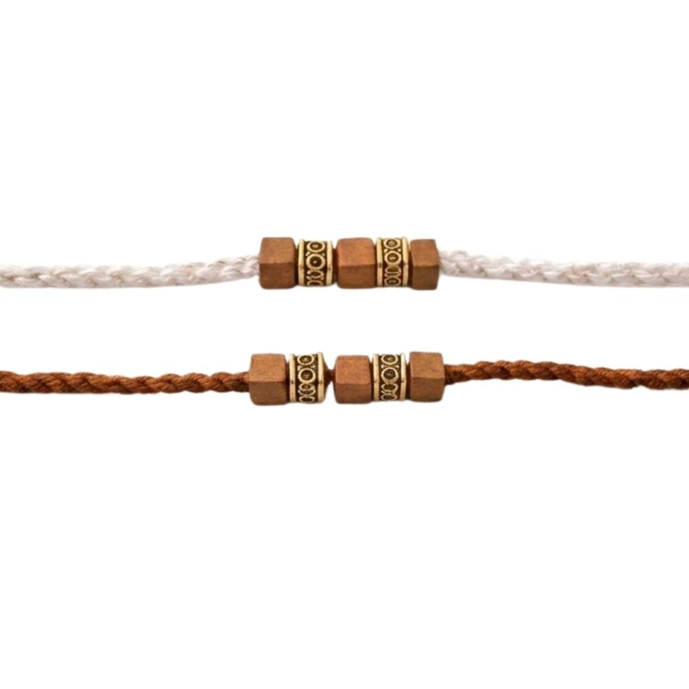 Minimalist Wooden Bead Rakhi with Roli Chawal & Rakshabandhan Card (Pack Of 2)