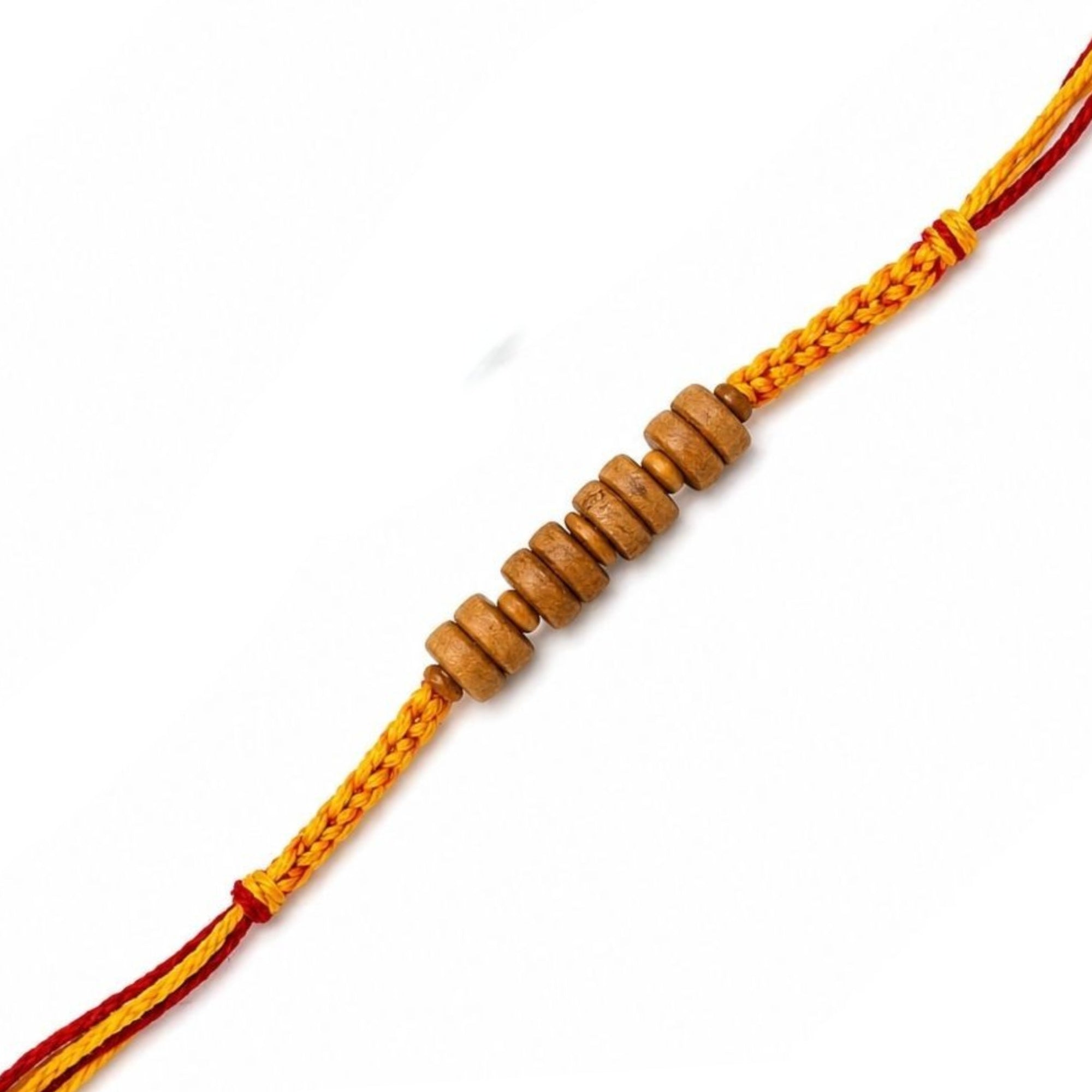 Wooden Disc Beaded Rakhi with Roli Chawal & Rakshabandhan Card