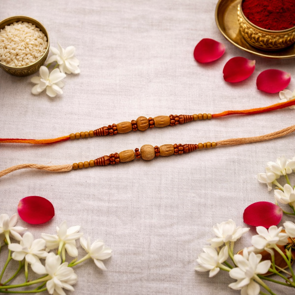 Minimalist Wooden with Roli Chawal & Rakshabandhan Card (Pack of 2)