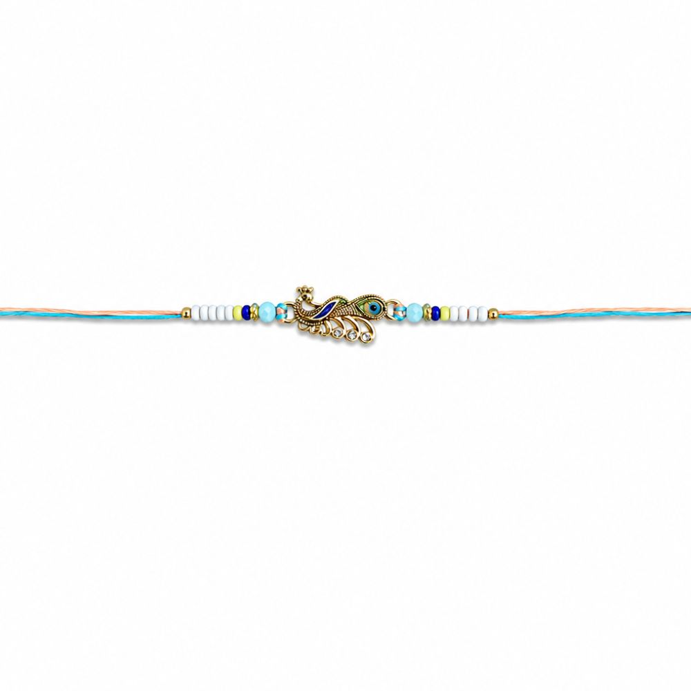 Peacock Thread Rakhi with Roli Chawal & Raksha Bandhan Card