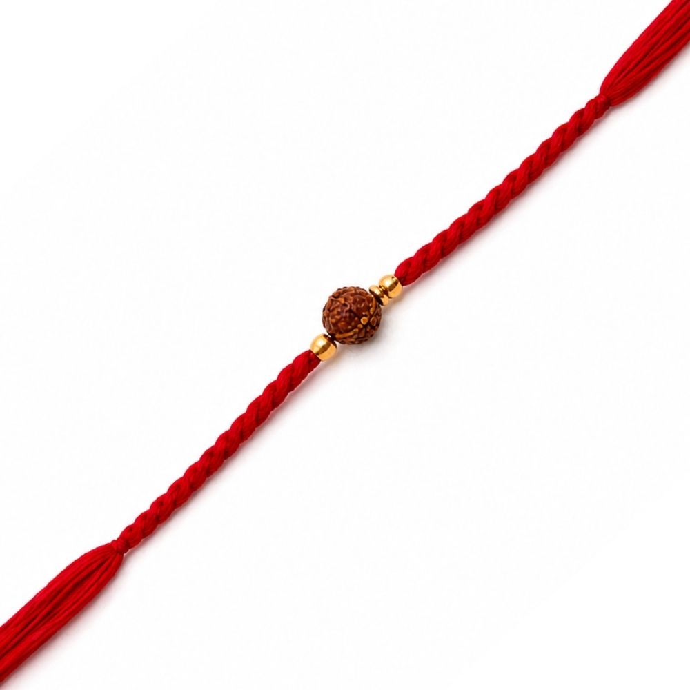 Minimalist Rudraksha Rakhi with Roli Chawal & Rakshabandhan Card
