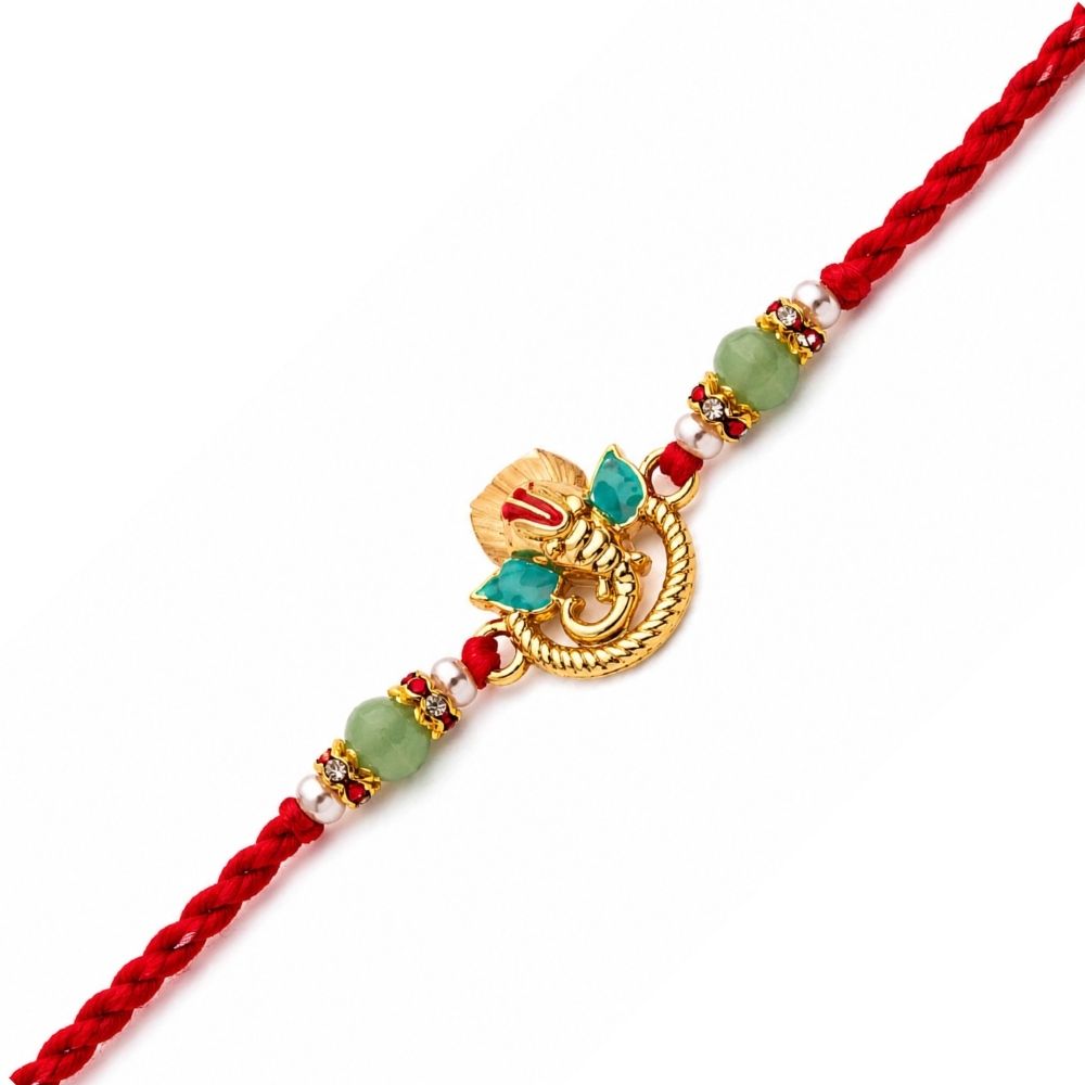 Bappa Pearl Rakhi with Roli Chawal & Rakshabandhan Card